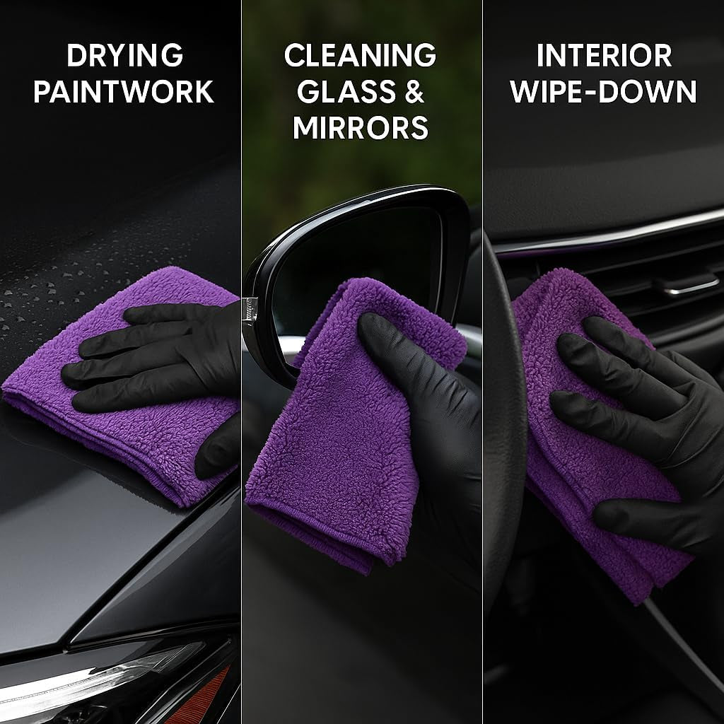 3 Pack Reusable Pak Details Micro Fiber Towels Car Detailing | 16X16 Ultra-Absorbent & Dual-Sided Car Microfiber Towel for Polishing, Wax Removal & Buffing | Lint & Streak-Free | Auto Cleaning Cloths