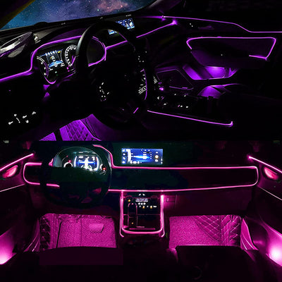 Interior Car LED Strip Lights, RGB 6 in 1 Ambient Lighting Kits with 315 Inches Fiber Optic, 16 Million Colors APP Wireless Bluetooth Control Car Neon Lights, with Music Sync Function