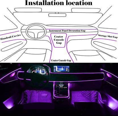 Interior Car LED Strip Lights, RGB 6 in 1 Ambient Lighting Kits with 315 Inches Fiber Optic, 16 Million Colors APP Wireless Bluetooth Control Car Neon Lights, with Music Sync Function