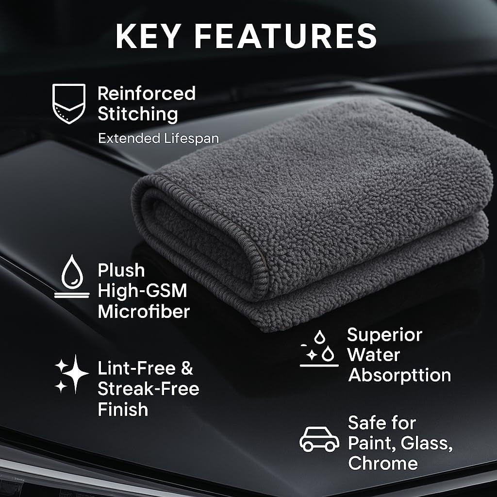 3 Pack Reusable Pak Details Micro Fiber Towels Car Detailing | 16X16 Ultra-Absorbent & Dual-Sided Car Microfiber Towel for Polishing, Wax Removal & Buffing | Lint & Streak-Free | Auto Cleaning Cloths