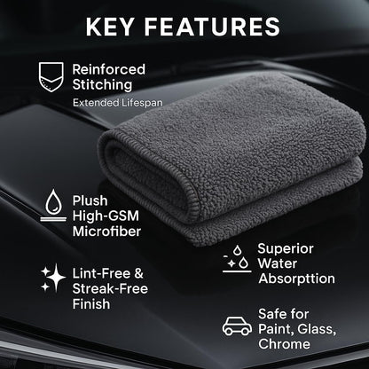 3 Pack Reusable Pak Details Micro Fiber Towels Car Detailing | 16X16 Ultra-Absorbent & Dual-Sided Car Microfiber Towel for Polishing, Wax Removal & Buffing | Lint & Streak-Free | Auto Cleaning Cloths