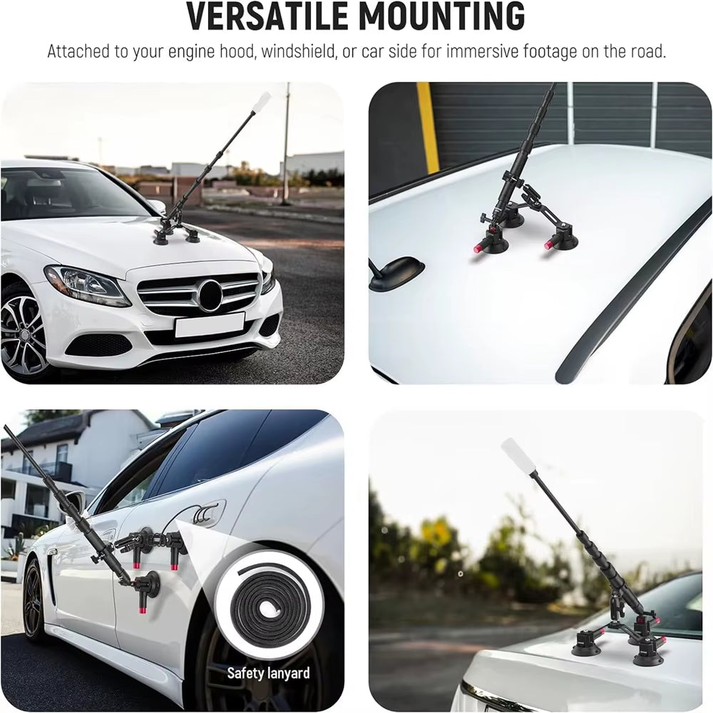 NEEWER Triple Suction Cup Car Mount Kit with 2In1 Extension Pole/Selfie Stick outside Windshield Camera Mount for  Insta360